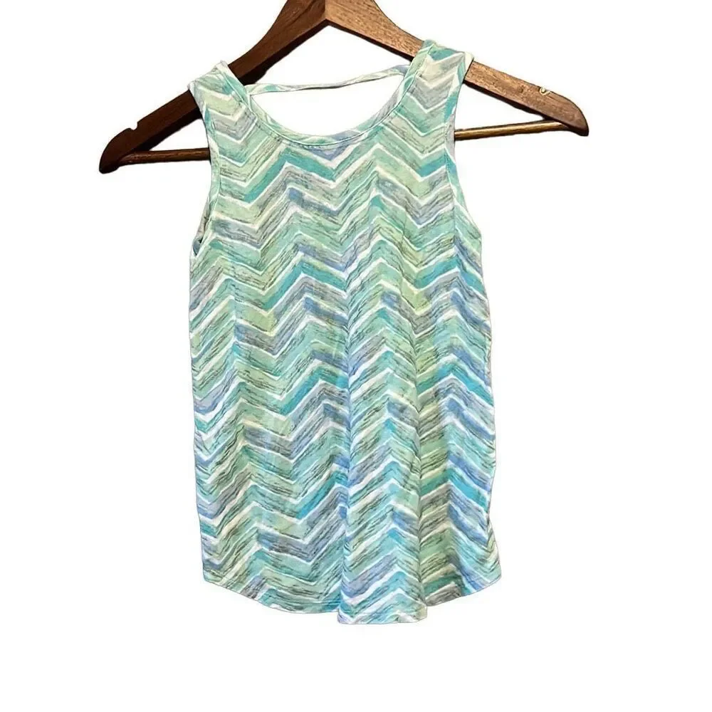 Justice Tank Top Girls Size 8 Teal Green Excellent Chevron‎ Zigzag Sleeveless